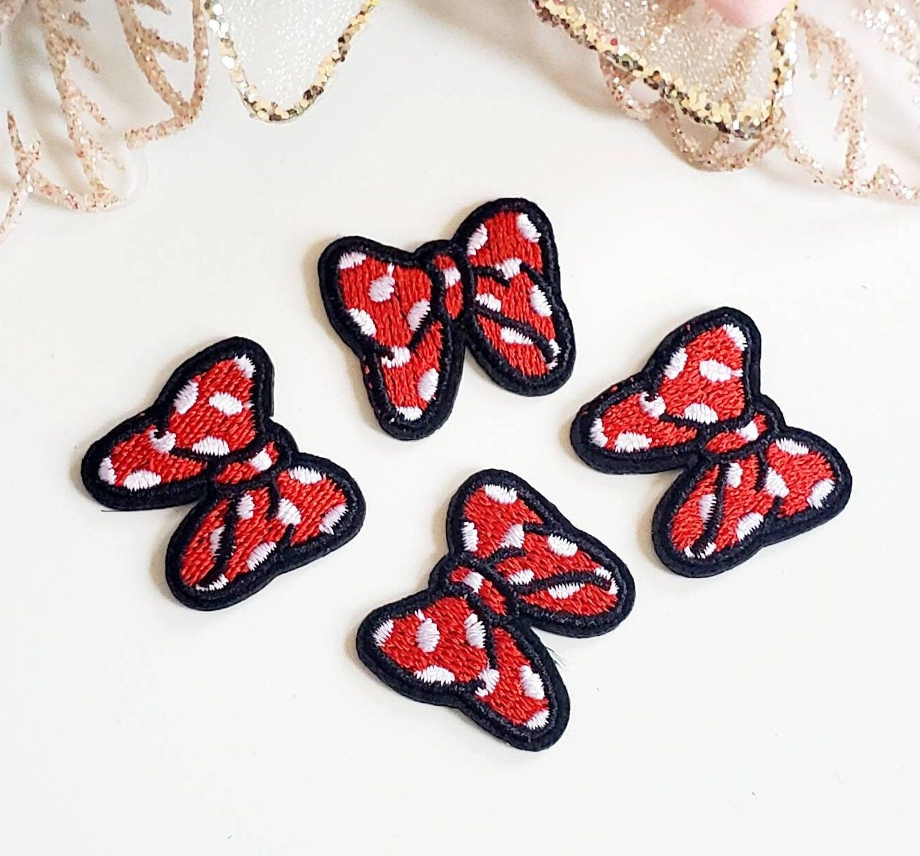 4pcs Red Polka-Dot Bows Embroidered Iron On Patches