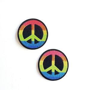 Rainbow Peace Symbol Embroidered Iron On Patches - 2pcs