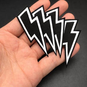 Set of 4 Lightning Bolts Black Embroidered Iron On Patches