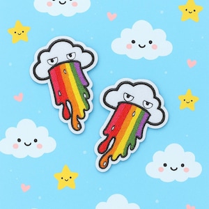 Rainbow Vomit Sad Cloud Embroidered Iron On Patches 2pcs