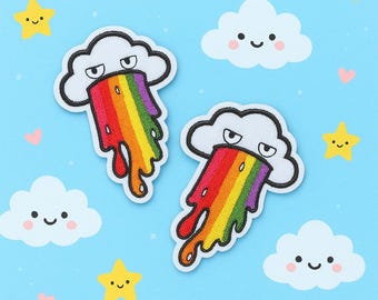 Cloud Rain Rainbow Embroidered Iron On Patches 2pcs