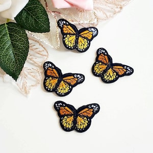 Set of 4 Monarch Butterflies Embroidered Iron On Patch