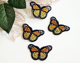 Set of 4 Monarch Butterflies Embroidered Iron On Patch