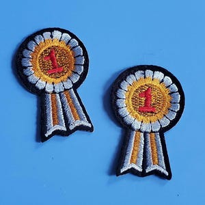 Set of 2 Winner Ribbons Embroidered Iron On Patches