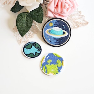 Earth Planets Embroidered Iron On Patches - 3pcs