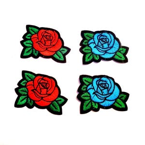 Red/Blue Roses Embroidered Iron On Patches 2pc Set
