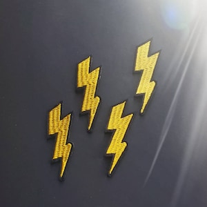 Set of 4 Gold Lightning Bolts Embroidered Iron On Patches