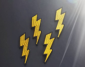 Set of 4 Gold Lightning Bolts Embroidered Iron On Patches