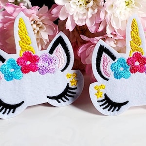 Set of 2 Cute Unicorns Big Lashes Embroidered Iron On Patches