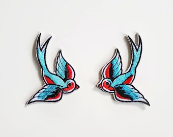 Swallow Birds Embroidered Iron On Patches 1 pair