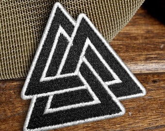 Viking Valknut Norse Black Embroidered Iron On Patch