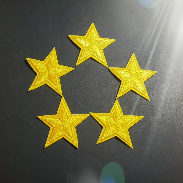 Bright Yellow Stars Embroidered Iron On Patches (2.0") - 5pcs