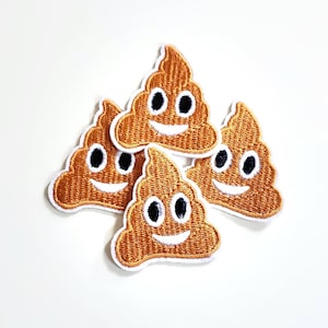 Set van 4 lachende kak Emoji geborduurde opstrijkbare patches