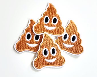 Set di 4 toppe ricamate con emoji di cacca sorridente da applicare con il ferro da stiro