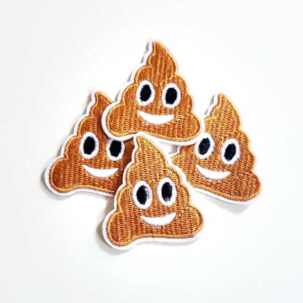 Set of 4 Smiling Poop Emoji Embroidered Iron On Patches