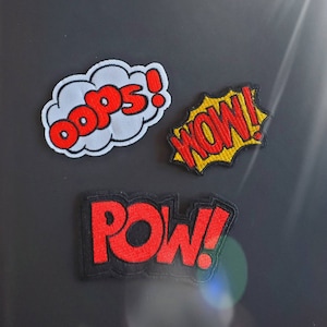 Comic Pow! Wow! Oops! Bubbles Embroidered Iron On Patches - 3pcs