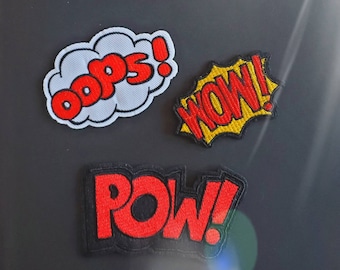 Pow comique ! Waouh ! Oups ! Écussons thermocollants brodés Bulles - 3 pièces