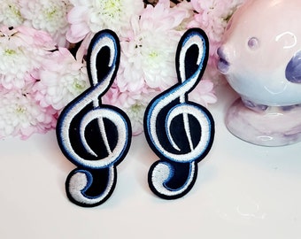 Parches termoadhesivos bordados con notas musicales de clave de sol (2 unidades)