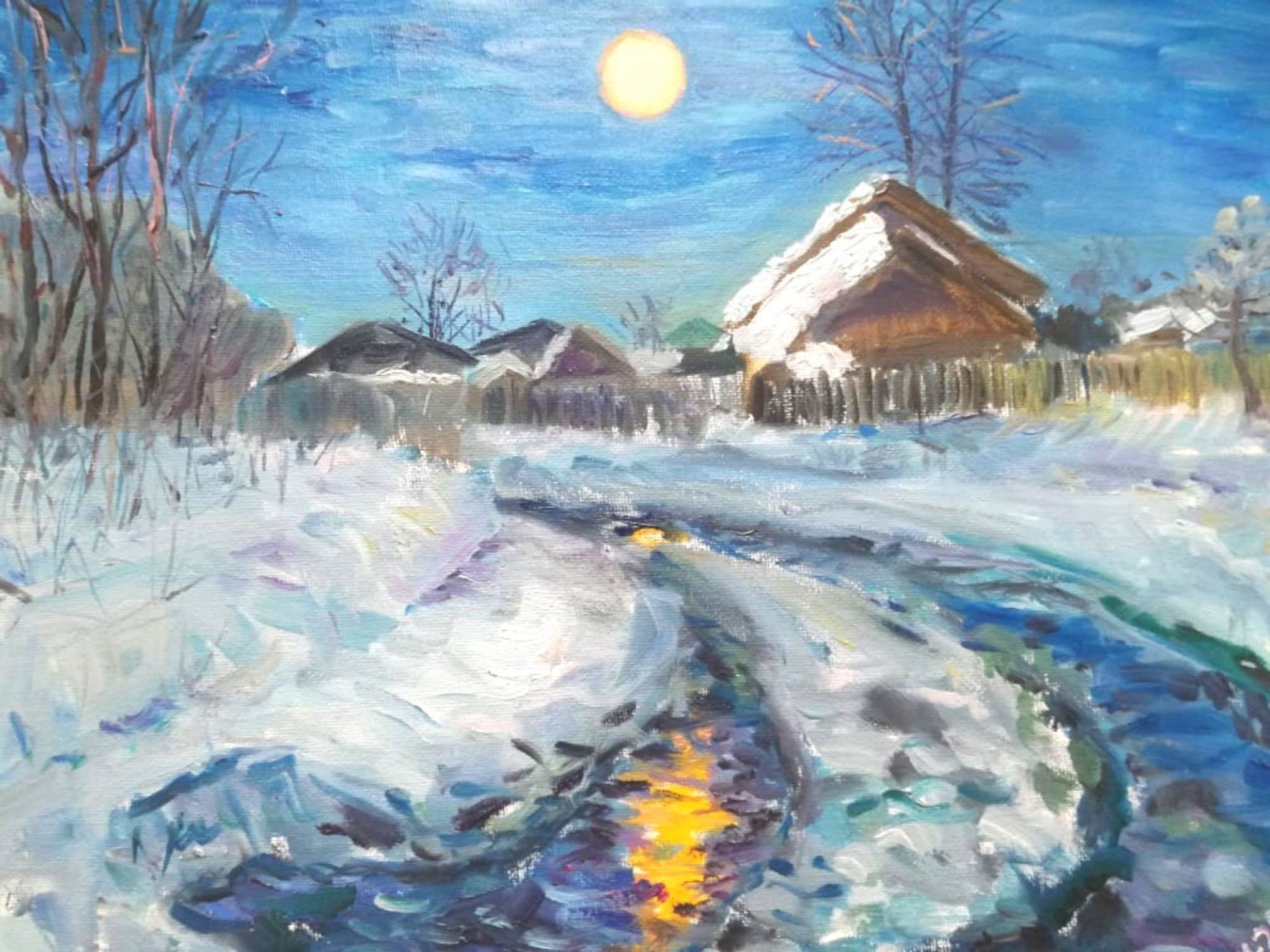 Moonlit Night Painting Original Art Moonlit Sky Art 14 by | Etsy