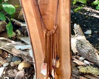 Florida Coast Sea Shell and Genuine Suede Hand knotted Necklace, Bohemian, Beachy, Southern, Country, Cowgirl Jewelry, Layering Necklace