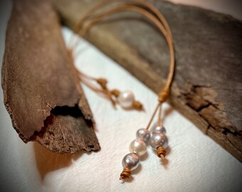 Pearl and Leather Necklace, Knotted Leather Necklace