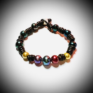 Custom Memory Bracelet, birthstones, mother’s bracelet, pearl and leather, pearl father’s bracelet, funeral, celebration of life, heirloom