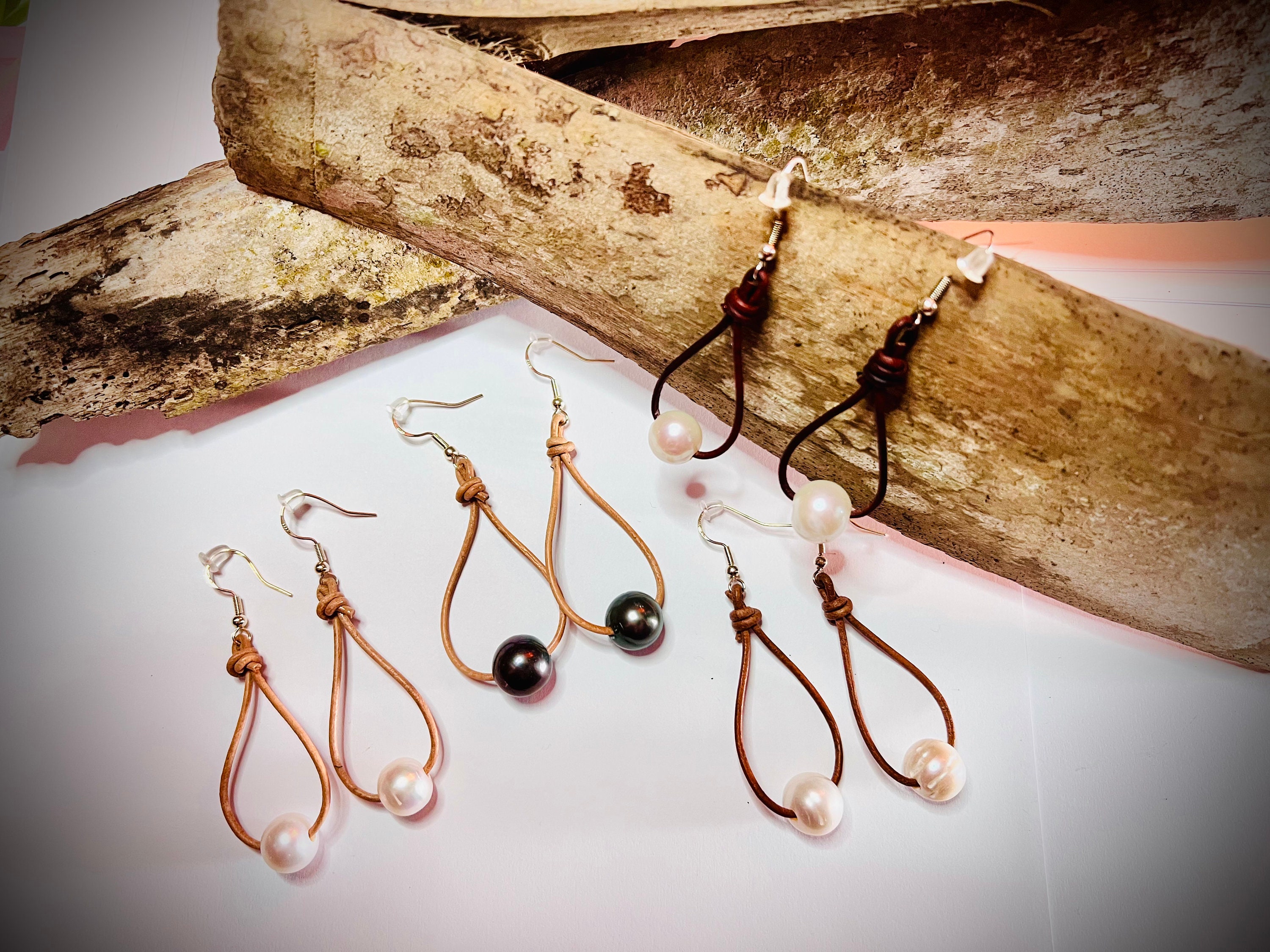 Leather and cheap pearl earrings