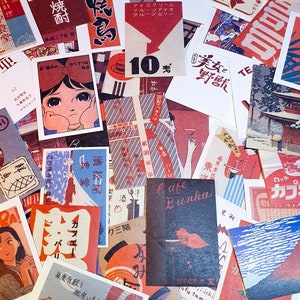 50 Rote japanische Vintage Sticker aus Washi-Papier für Scrapbooking & zum Basteln