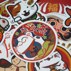 50 adesivi giapponesi, Daruma, Lucky Cat, Fortunes per scrapbooking e artigianato