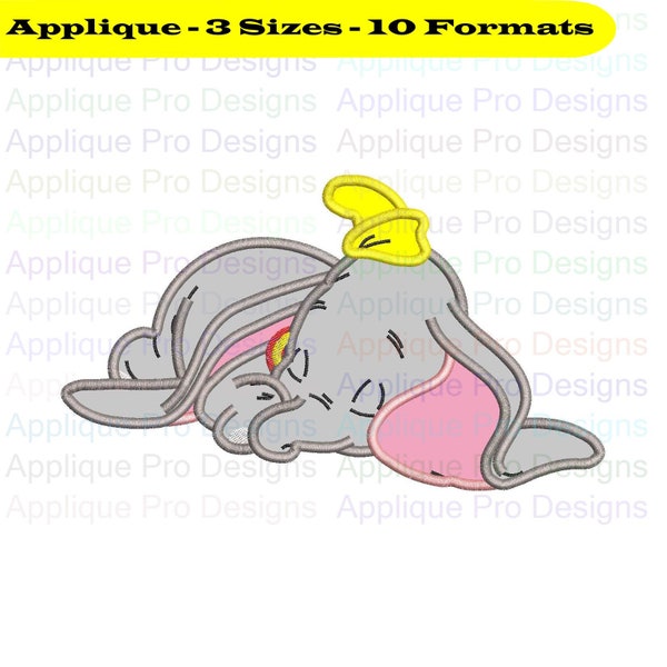Dumbo Elephant Sleeping Applique Design 3 Tailles - 10 Formats - Téléchargement instantané