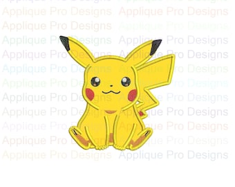 Pikachu Pokemon Applique Design 3 Sizes - 10 Formats - Instant Download