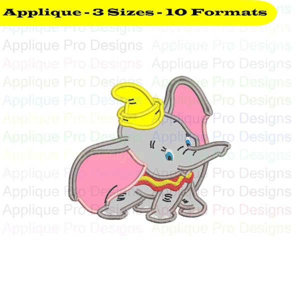 Dumbo Baby Elephant Applique Design 3 Sizes - 10 Formats - Instant Download