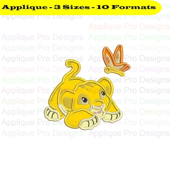 Baby Simba Chasing Butterfly The Lion King Applique Design 3 Sizes - 10 Formats - Instant Download