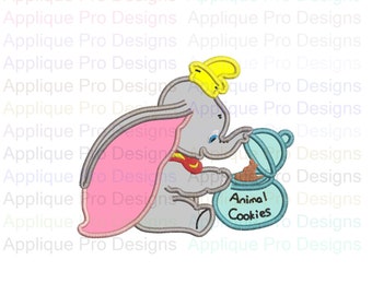 Dumbo Elephant In The Cookie Jar Applique Design 3 Sizes - 10 Formats - Instant Download
