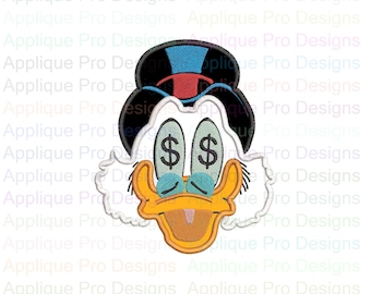 Scrooge Face Money Ducktales Applique Design 3 Sizes - 10 Formats - Instant Download