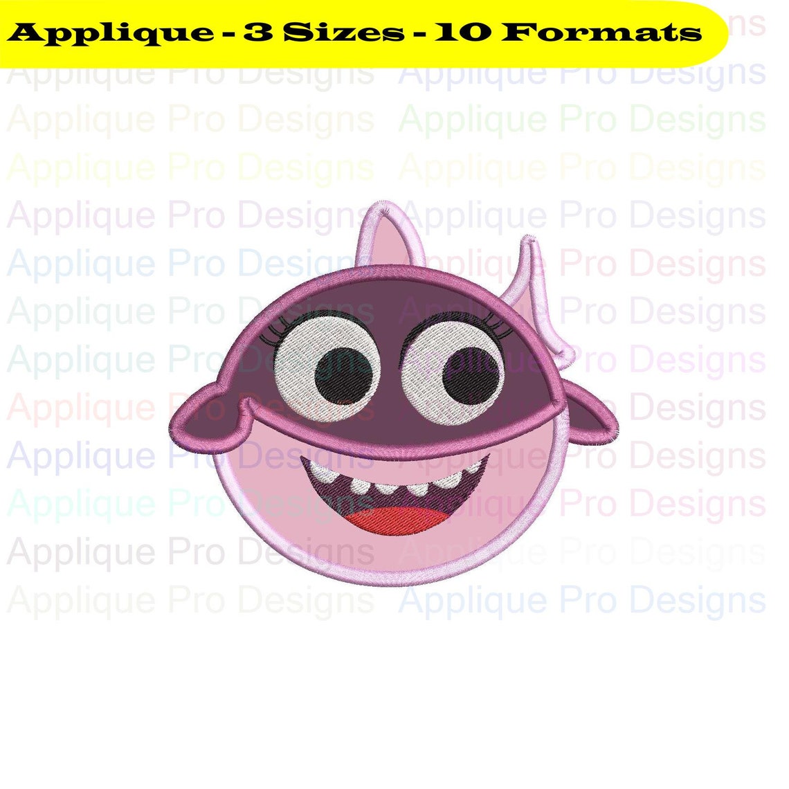 Baby Shark Girl Pink Applique Design 3 Sizes 10 Formats - Etsy UK