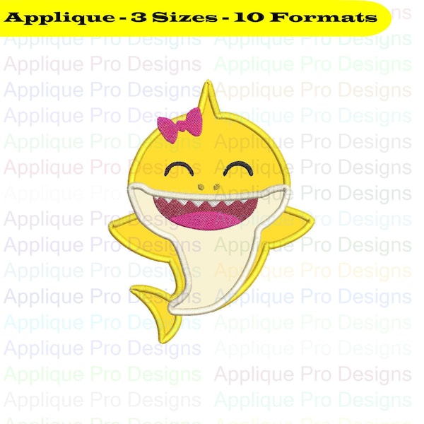 Baby Shark Girl Applique Design 3 Sizes - 10 Formats - Instant Download