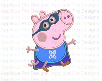 Super Hero George Peppa Pig Applique Design 3 Sizes - 10 Formats - Instant Download