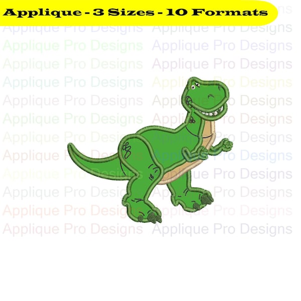 Rex Tyrannosaurus Green Dinosaur Toy Story Applique Design 3 Sizes - 10 Formats - Instant Download