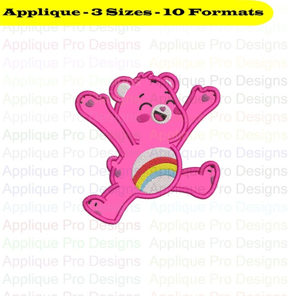 Cheer Bear Care Bears Applique Design 3 Sizes - 10 Formats - Instant Download