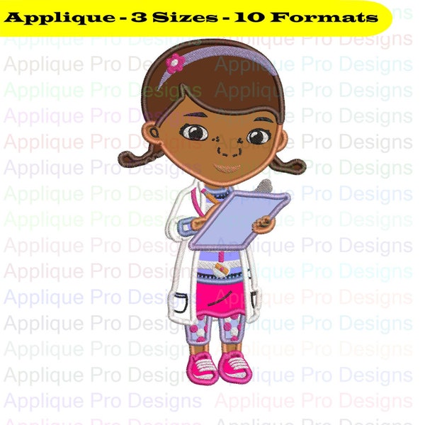 Girl Doctor With Clipboard Doc Mcstuffins Applique Design 3 Sizes - 10 Formats - Instant Download