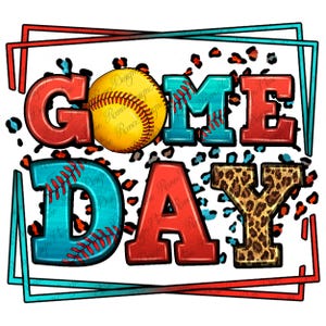 Game day softball leopard frame png sublimation design download, game day png, sports png, softball png, sublimate designs download