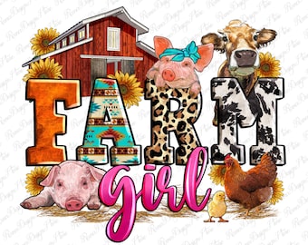 Farm girl png sublimation design download, red barn png, western farm png, farm life png, farm animals png, sublimate designs download