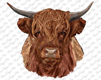 Western Cattle Png Sublimation Design, Western Cow Png, Western Cattle Portrait Png, Hand Drawn Cattle Png, Cattle Png, Digital Download