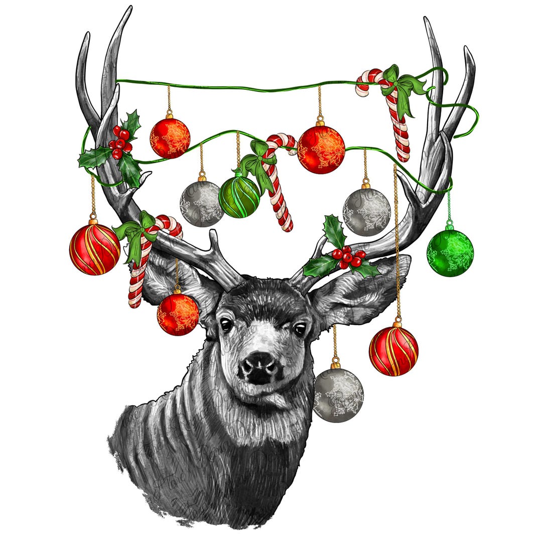 Mule Deer With Ornaments Png Sublimation Design Download, Christmas Png ...