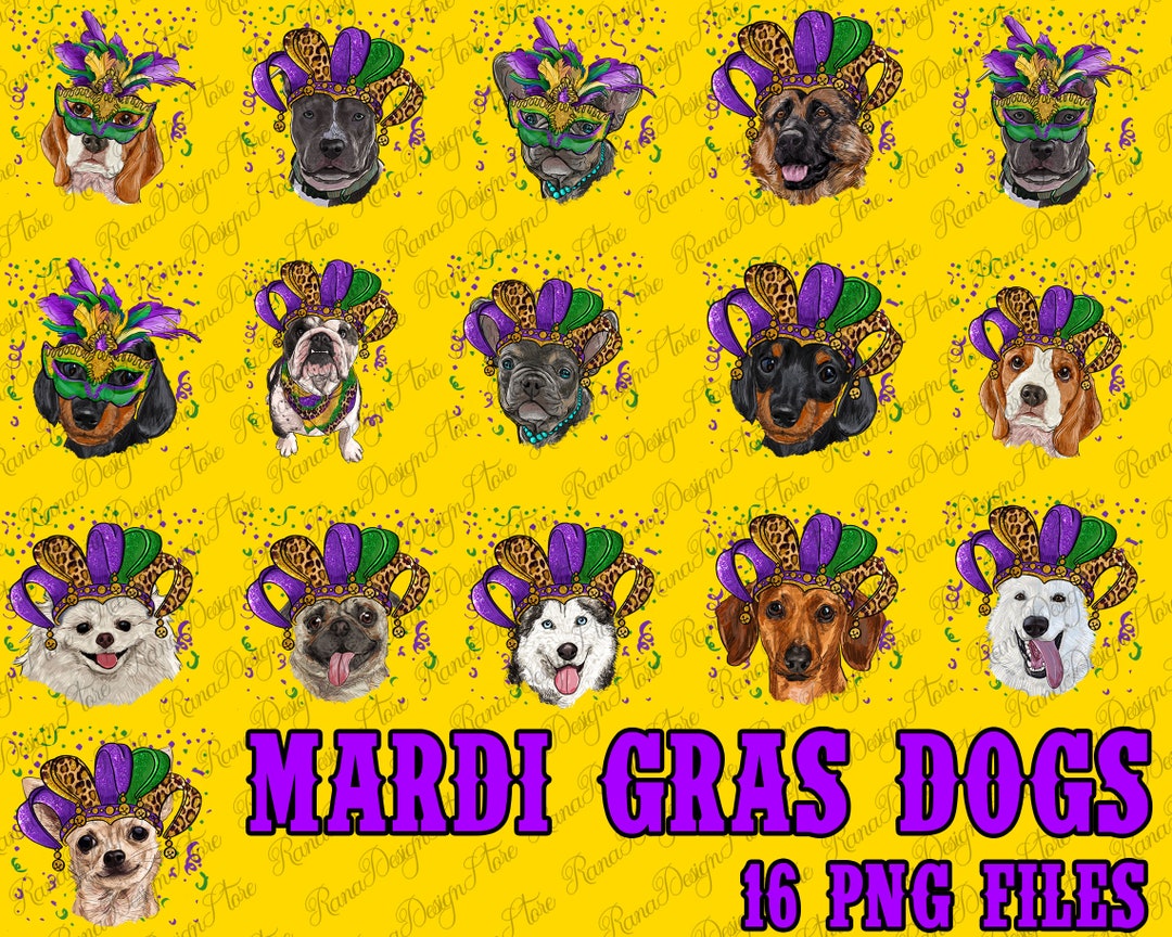 Mardi Gras Dogs With Masks Png Bundle Sublimation Design, Mardi Gras