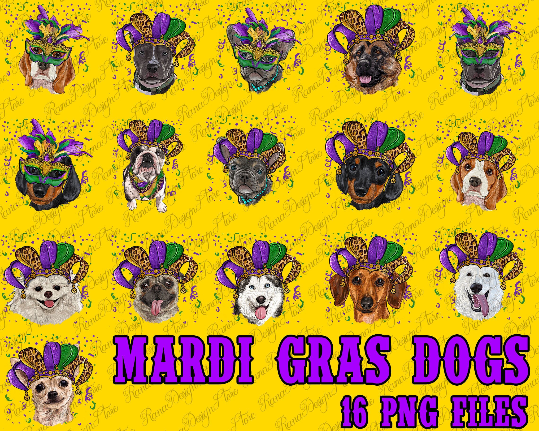 Mardi Gras Dogs With Masks Png Bundle Sublimation Design | Etsy