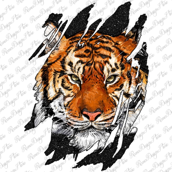 Tiger Face Scratch Png Sublimation Design,Tiger Png, Tiger Face Png,Wild Animal Png, Tiger Portrait Png, Western Tiger Png, Instant Download
