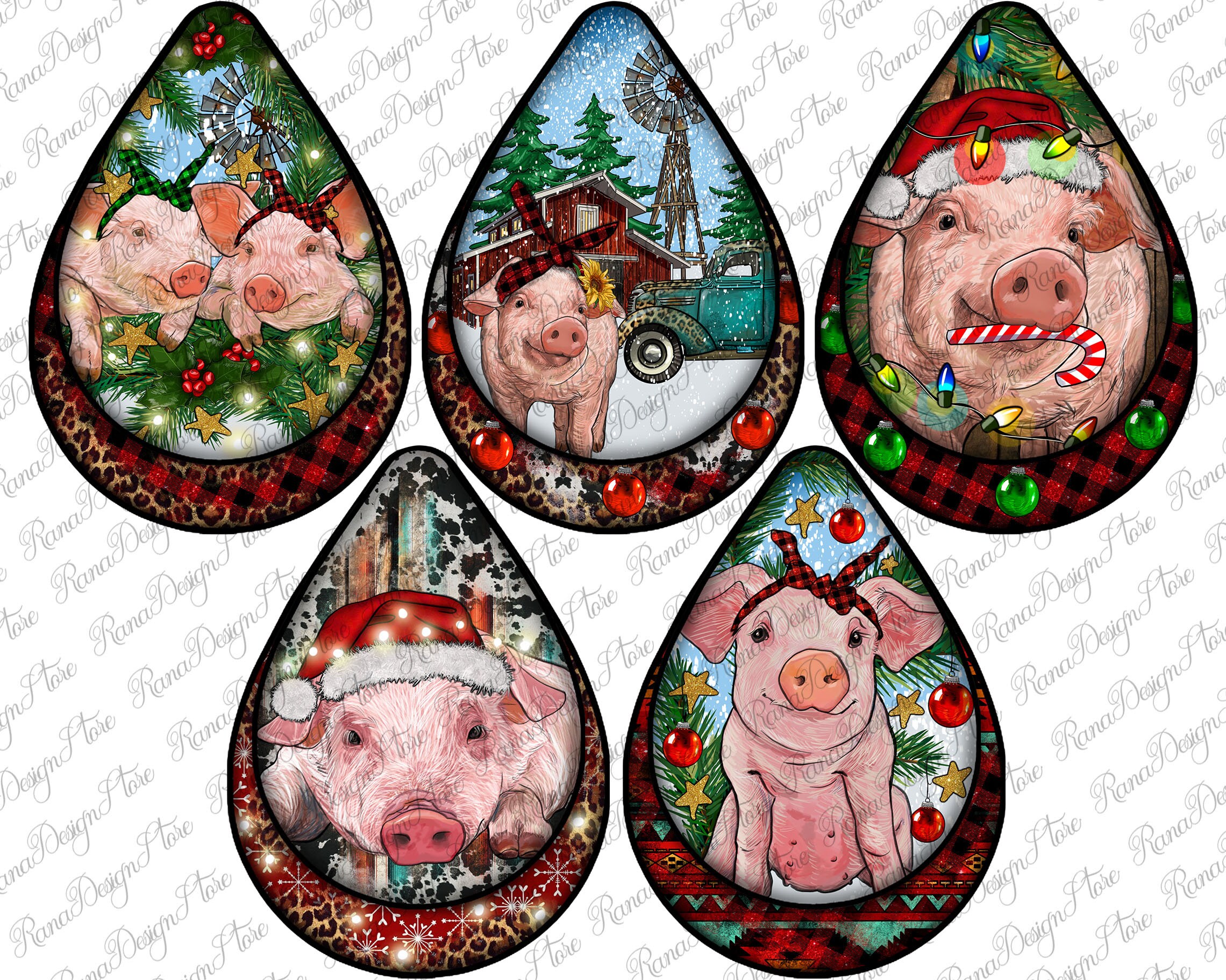 Christmas Pig Teardrop Earrings Bundle Design, Christmas Pig Png,Christmas Pig Earring Bundle,Pig Teardrop Earrings,Pig Png,Instant Download