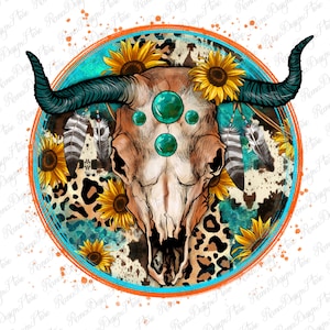 Western Kuh Schädel png Sublimation Design download, Kuh Schädel png, Western Hintergrund png, Sonnenblumen png, sublimieren designs download